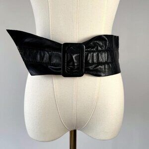 80s vintage retro bold costume black faux leather oversized wide buckle belt